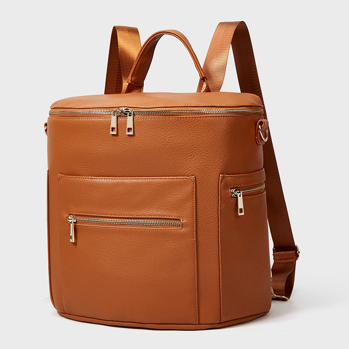 Multifunktionaler, umwandelbarer Rucksack aus braunem Leder für den Weekender