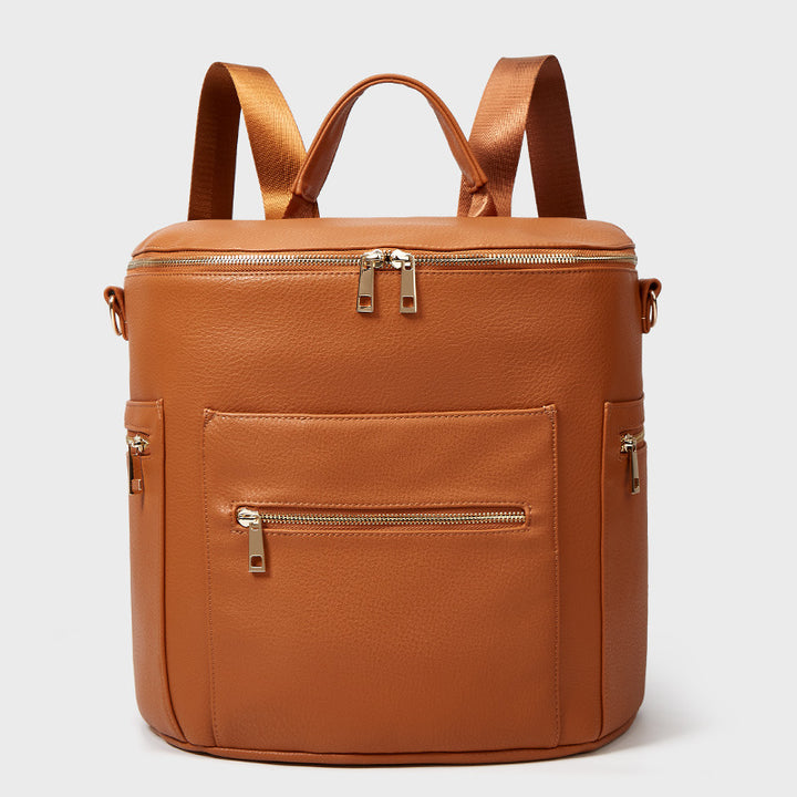 Multifunktionaler, umwandelbarer Rucksack aus braunem Leder für den Weekender