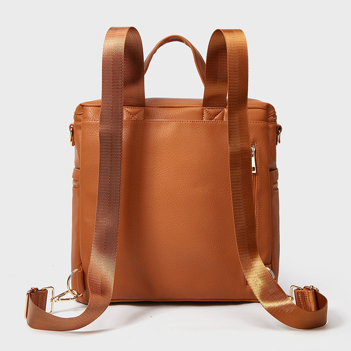 Multifunktionaler, umwandelbarer Rucksack aus braunem Leder für den Weekender