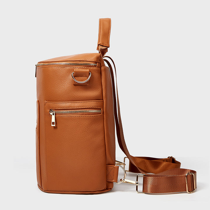 Multifunktionaler, umwandelbarer Rucksack aus braunem Leder für den Weekender