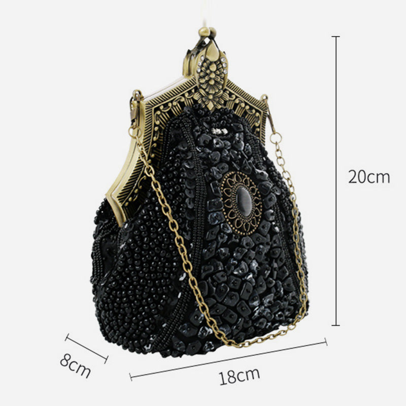 Mini Abendtasche Vintage Stickerei Perlentasche für Frauen
