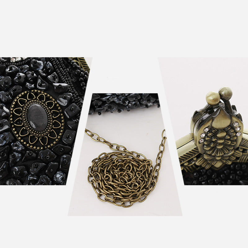 Mini Abendtasche Vintage Stickerei Perlentasche für Frauen