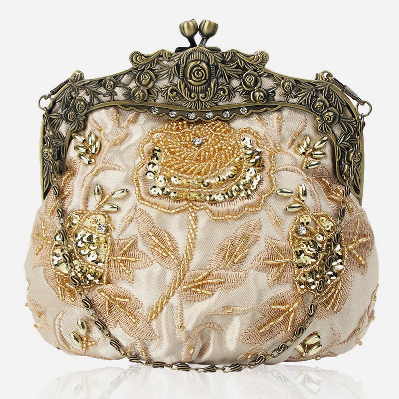 Pailletten Abendtasche Blumen bestickt elegante Clutch für Frauen