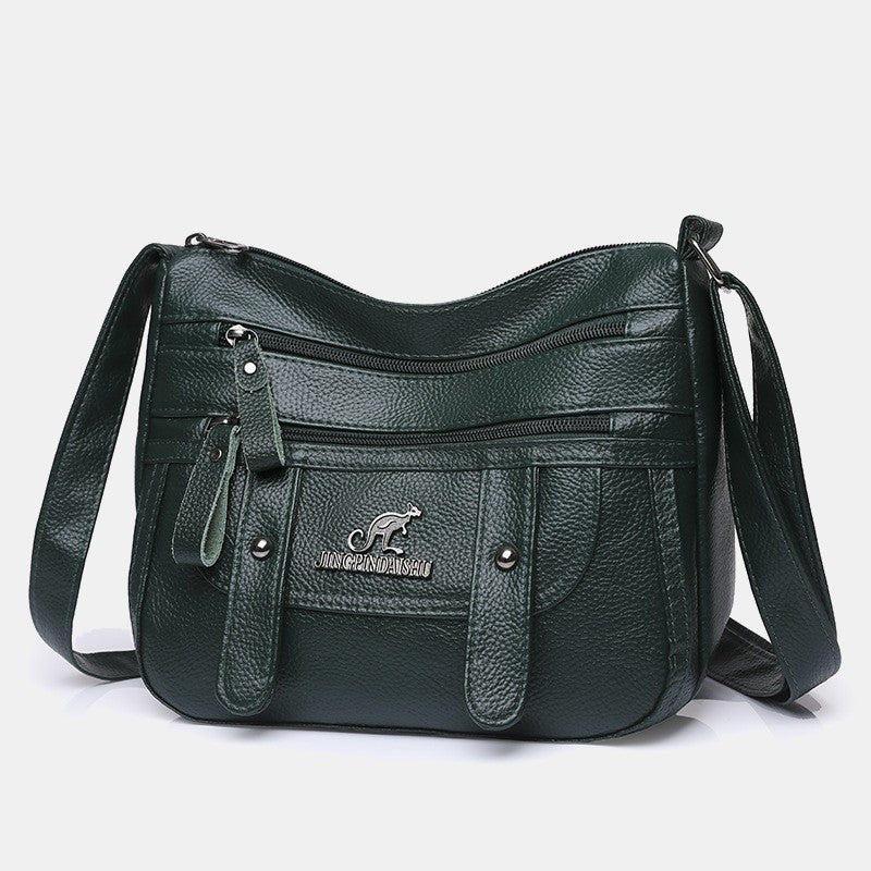 Umhängetasche für Damen, mehrere Taschen, weiches Leder, Reißverschlusstasche, Schultertasche