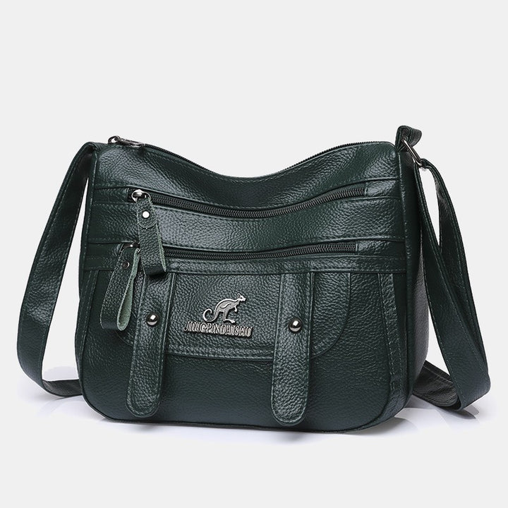 Umhängetasche für Damen, mehrere Taschen, weiches Leder, Reißverschlusstasche, Schultertasche