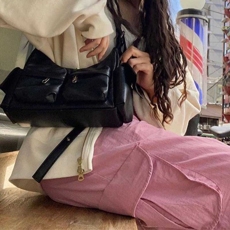 Horizontale Umhängetasche für Damen mit mehreren Taschen, minimalistische Unterarmtasche
