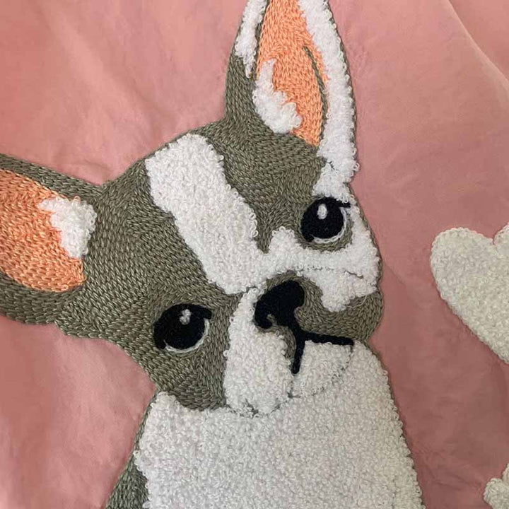 Süße Handtasche mit Hundestickerei, langlebige Umhängetasche mit Kordelzug für Damen