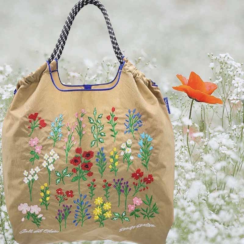 Handtasche mit Blumenstickerei, schwere Umhängetasche aus Nylon mit Kordelzug für Damen