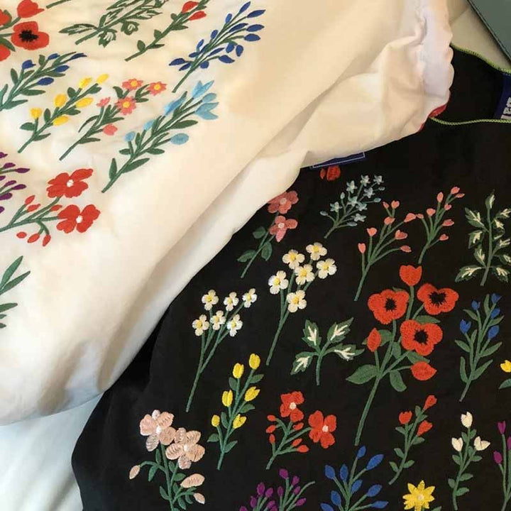 Handtasche mit Blumenstickerei, schwere Umhängetasche aus Nylon mit Kordelzug für Damen