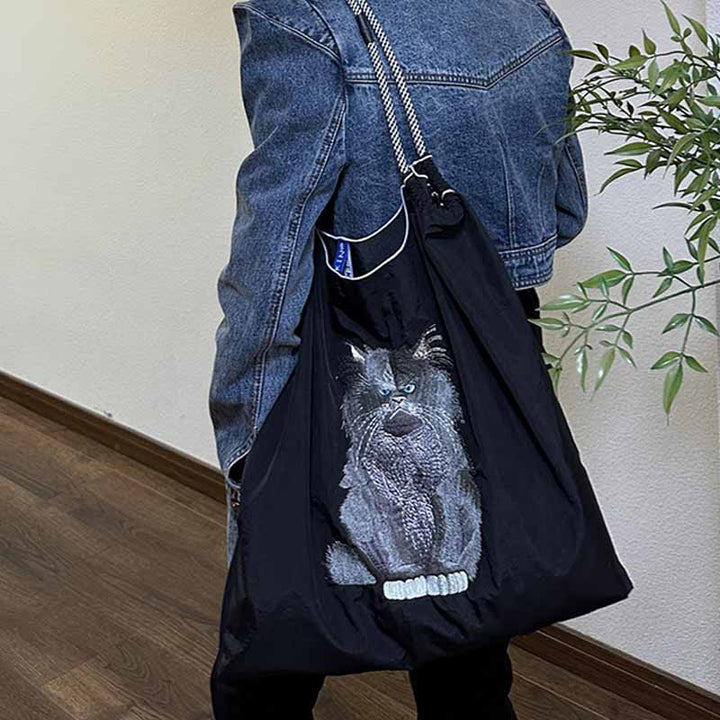 Handtasche mit süßer Vogelstickerei, strapazierfähige Umhängetasche mit Kordelzug für Damen