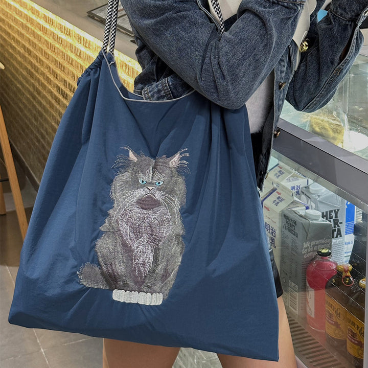 Handtasche mit süßer Vogelstickerei, strapazierfähige Umhängetasche mit Kordelzug für Damen