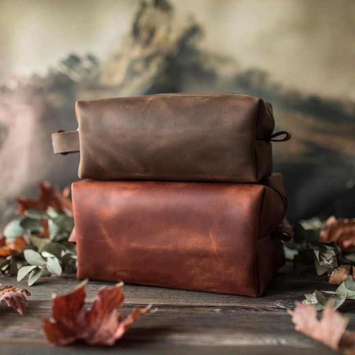 Kulturbeutel aus veganem Leder im Vintage-Stil, tragbare Reise-Make-up-Tasche für Damen