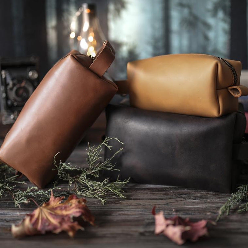 Kulturbeutel aus veganem Leder im Vintage-Stil, tragbare Reise-Make-up-Tasche für Damen