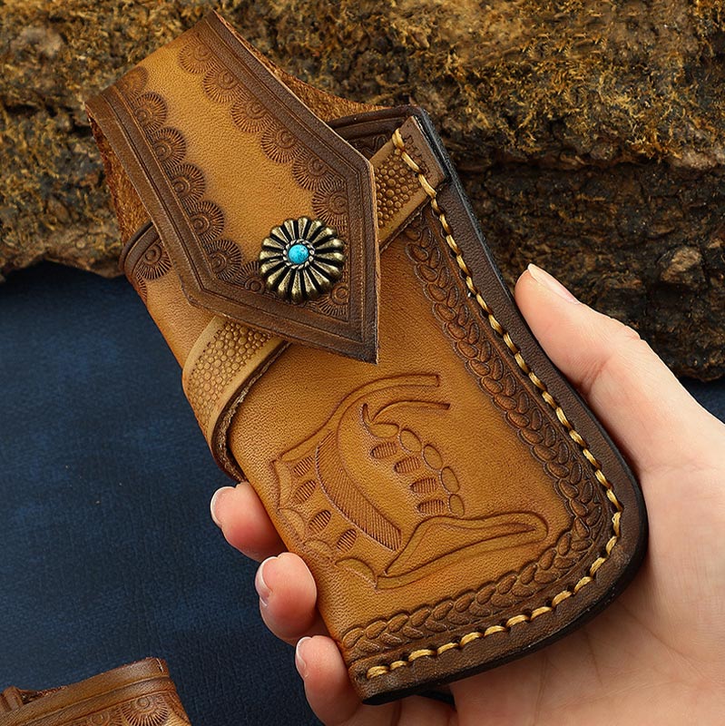 Carving Leder Gürteltasche Outdoor Tragbare schützende Aufbewahrungstasche