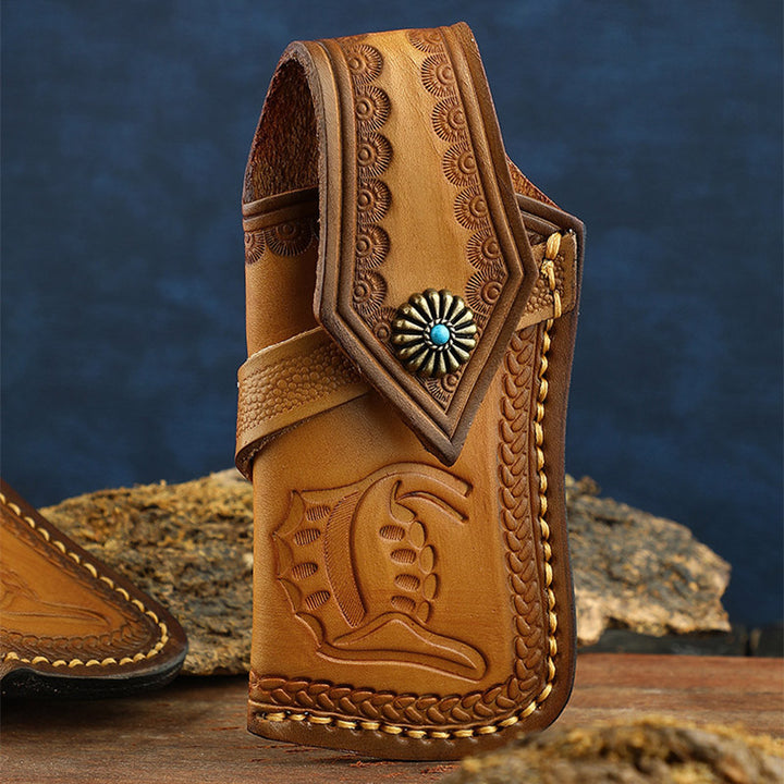Carving Leder Gürteltasche Outdoor Tragbare schützende Aufbewahrungstasche