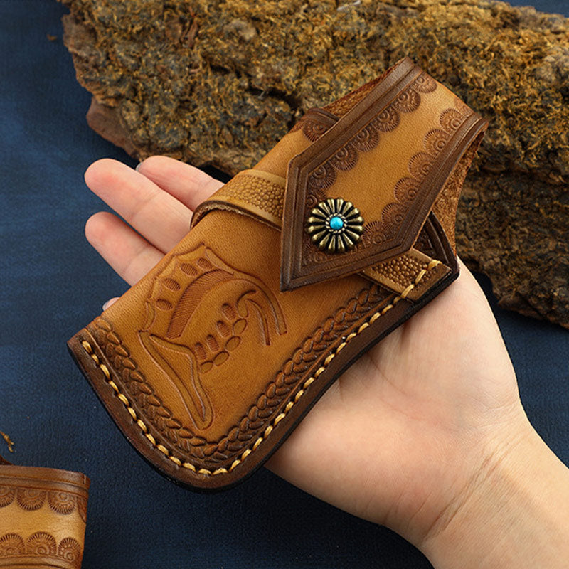 Carving Leder Gürteltasche Outdoor Tragbare schützende Aufbewahrungstasche