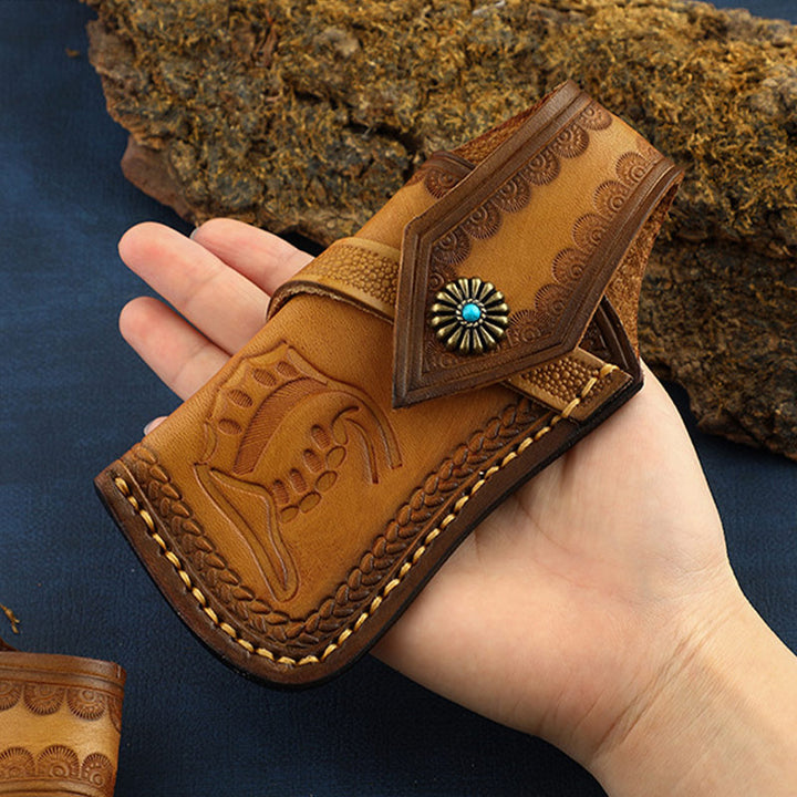 Carving Leder Gürteltasche Outdoor Tragbare schützende Aufbewahrungstasche