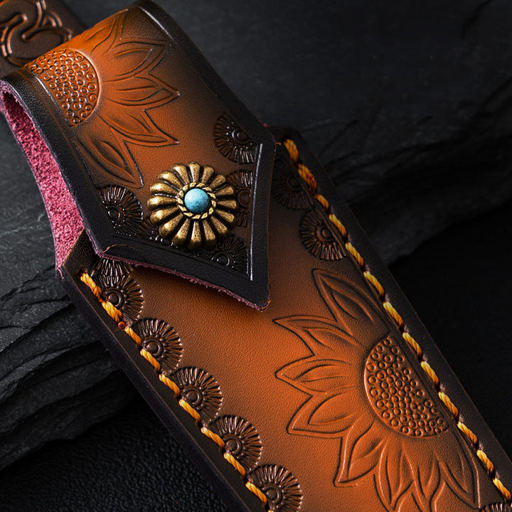 Gürteltasche aus Leder mit Sonnenblumen-Schnitzerei, tragbar, für den Außenbereich, Schutzholster