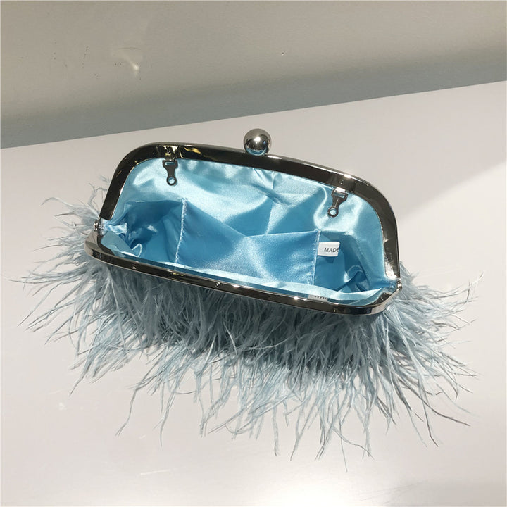 Umhängetasche mit Perlenkette für Damen, Handtasche aus Straußenfell