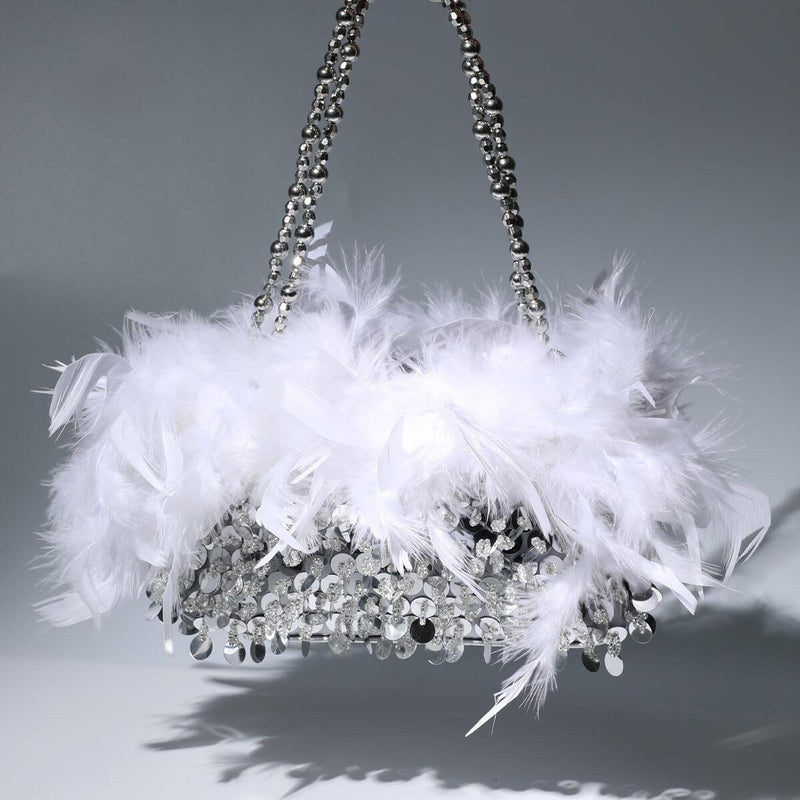 Pailletten Feder Abendtasche für Party Lady Unterarmtasche