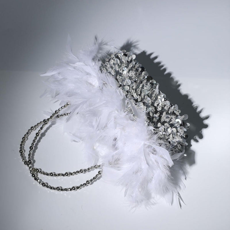 Pailletten Feder Abendtasche für Party Lady Unterarmtasche