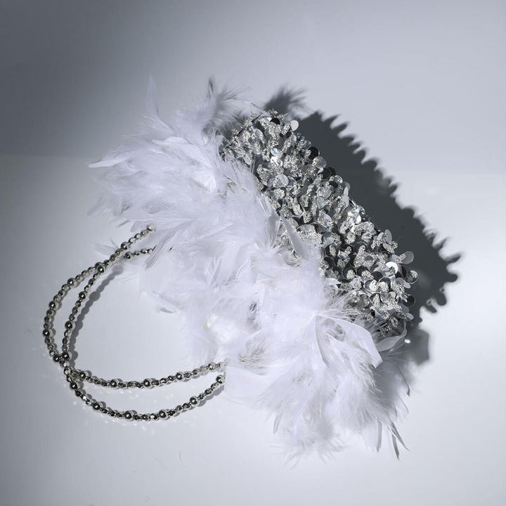 Pailletten Feder Abendtasche für Party Lady Unterarmtasche