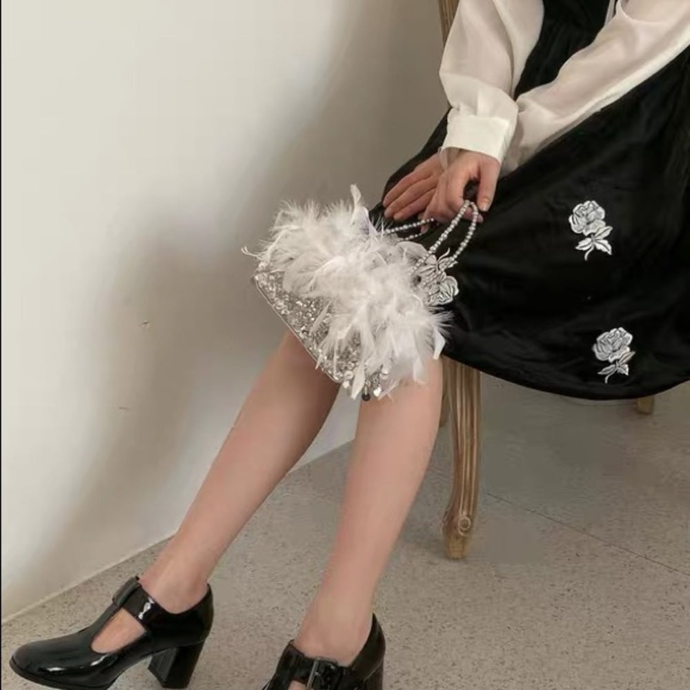 Pailletten Feder Abendtasche für Party Lady Unterarmtasche