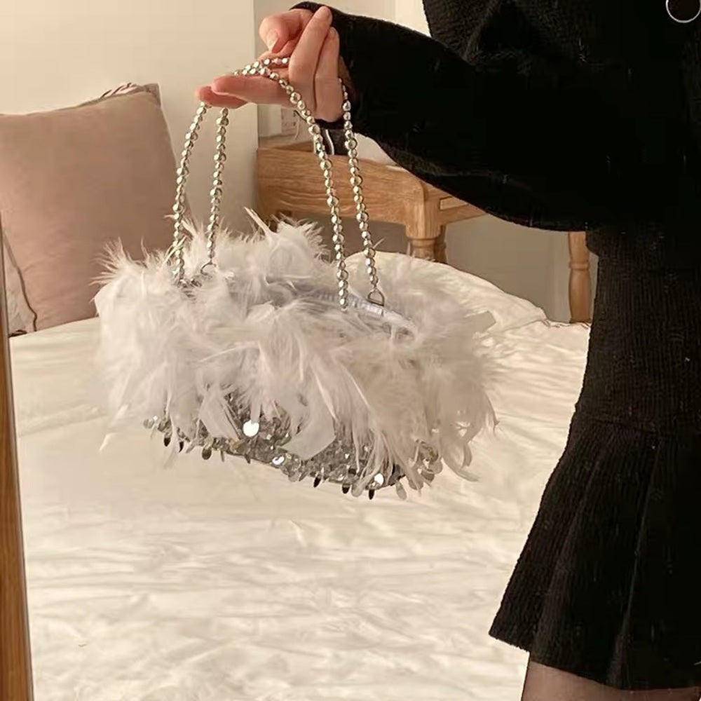 Pailletten Feder Abendtasche für Party Lady Unterarmtasche