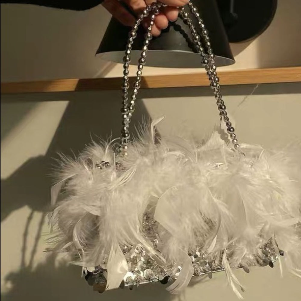 Pailletten Feder Abendtasche für Party Lady Unterarmtasche
