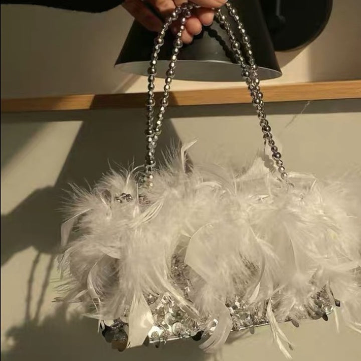 Pailletten Feder Abendtasche für Party Lady Unterarmtasche
