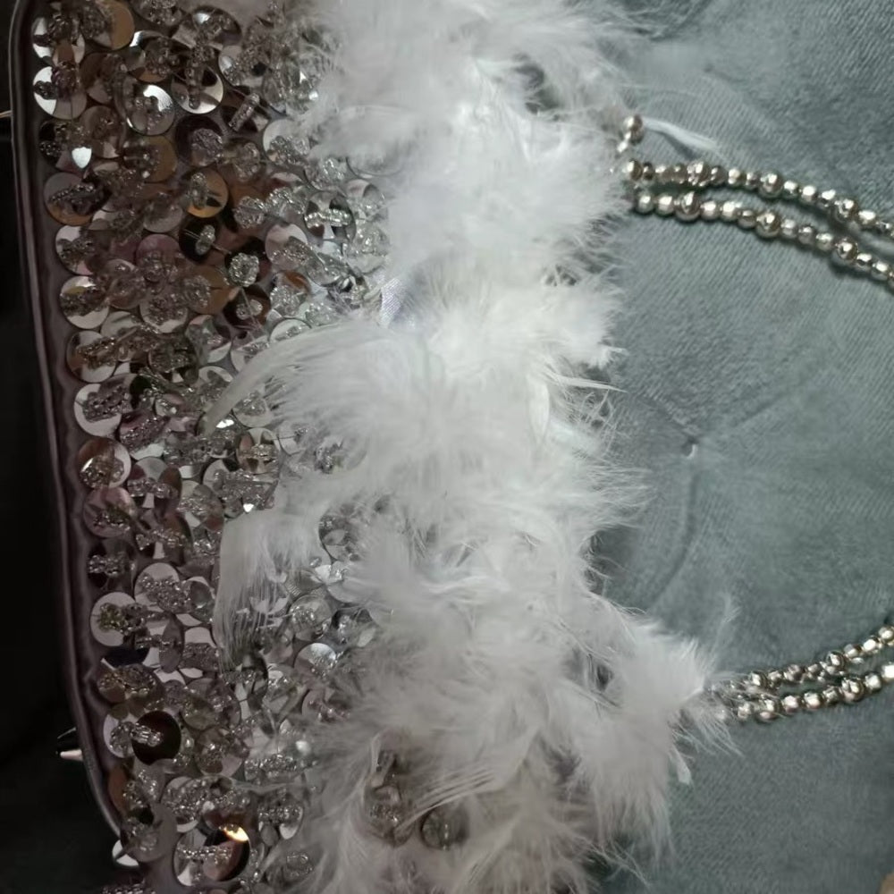 Pailletten Feder Abendtasche für Party Lady Unterarmtasche