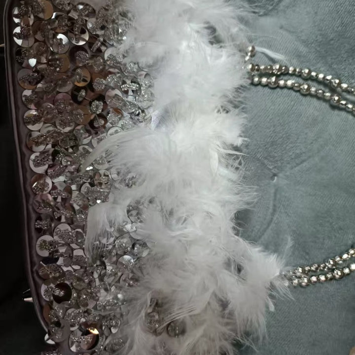 Pailletten Feder Abendtasche für Party Lady Unterarmtasche