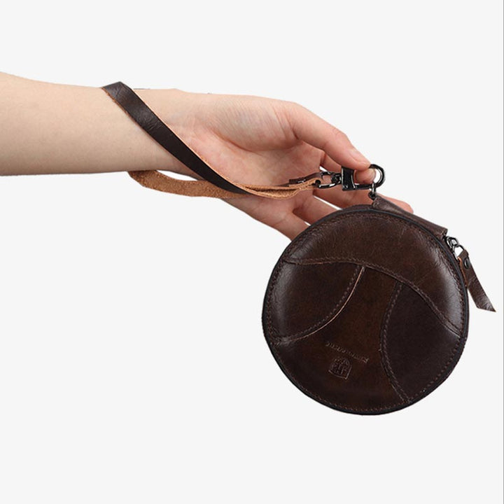 Runde Geldbörse, Retro-Stil, süße Leder-Portemonnaie, Handgelenktasche