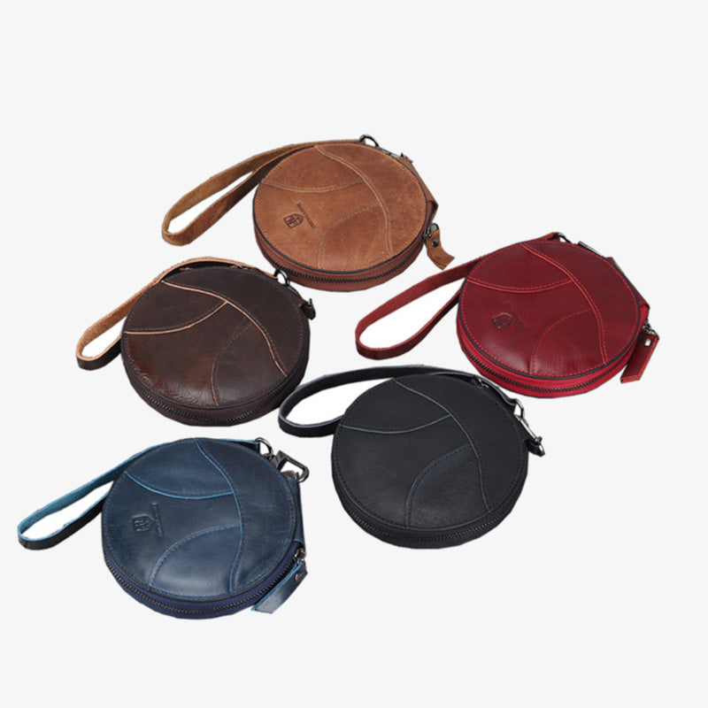 Runde Geldbörse, Retro-Stil, süße Leder-Portemonnaie, Handgelenktasche