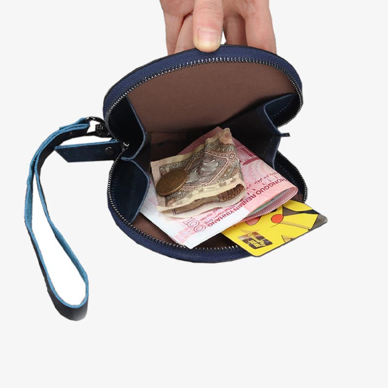 Runde Geldbörse, Retro-Stil, süße Leder-Portemonnaie, Handgelenktasche