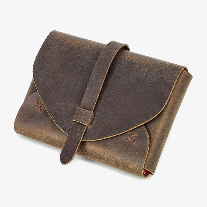 Vintage Aufbewahrungstasche Umschlagform Bucheinband aus echtem Leder