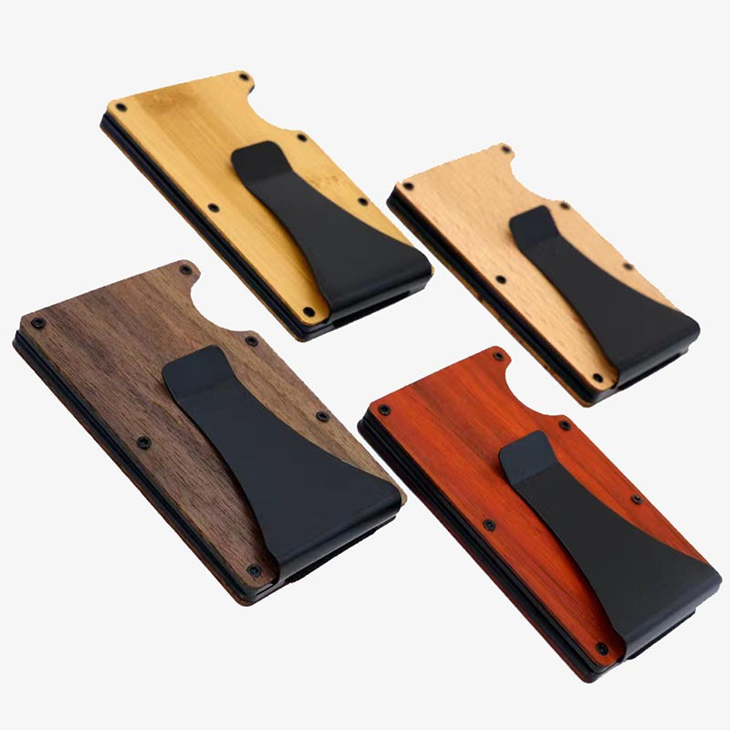RFID-Kartenhalter aus Holz für Damen und Herren, Legierung, große Geldklammer