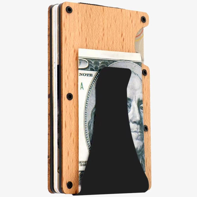 RFID-Kartenhalter aus Holz für Damen und Herren, Legierung, große Geldklammer