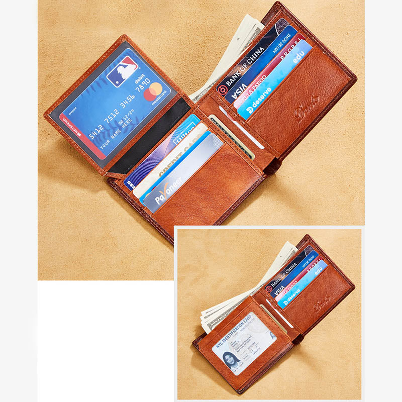 Retro-Geldbörse aus dreifach gefaltetem Leder für Herren mit RFID-blockierender Geldbörse