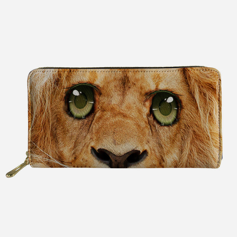 Lustige Tieraugen-Geldbörse, lange Clutch aus Leder für Damen