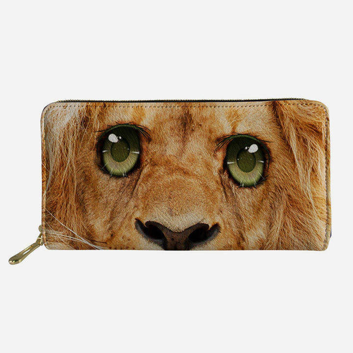 Lustige Tieraugen-Geldbörse, lange Clutch aus Leder für Damen