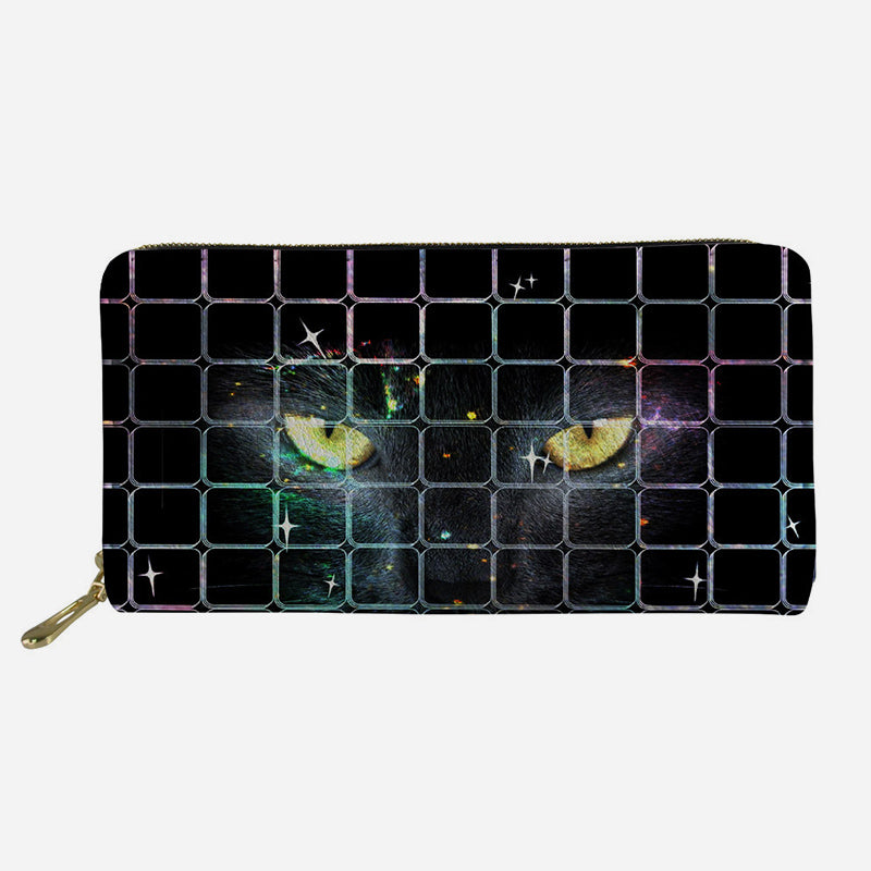 Lustige Tieraugen-Geldbörse, lange Clutch aus Leder für Damen