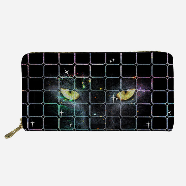 Lustige Tieraugen-Geldbörse, lange Clutch aus Leder für Damen