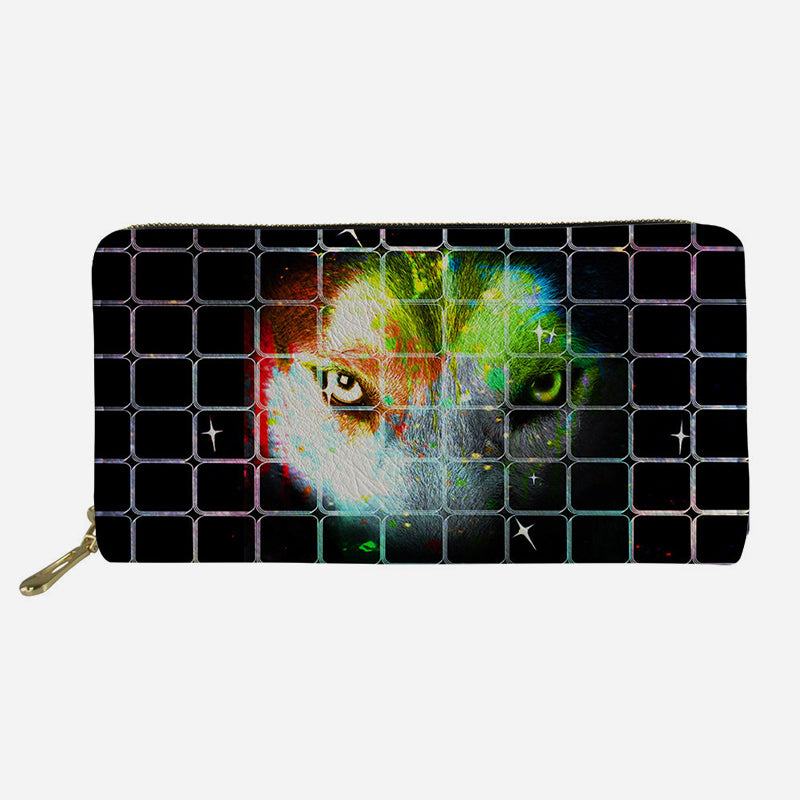 Lustige Tieraugen-Geldbörse, lange Clutch aus Leder für Damen