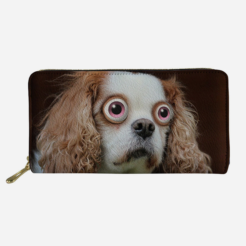 Lustige Tieraugen-Geldbörse, lange Clutch aus Leder für Damen