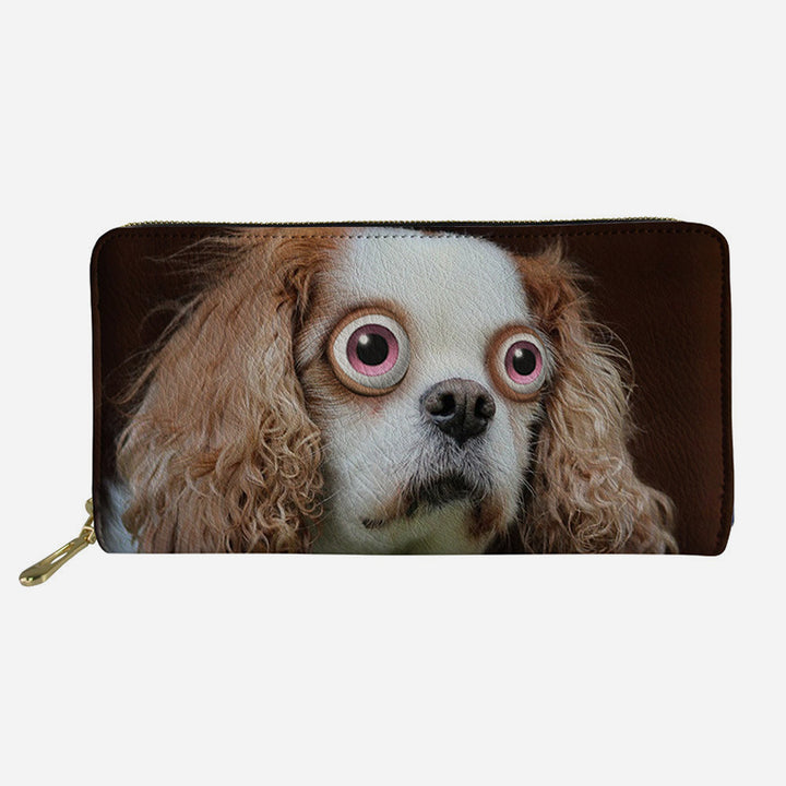 Lustige Tieraugen-Geldbörse, lange Clutch aus Leder für Damen