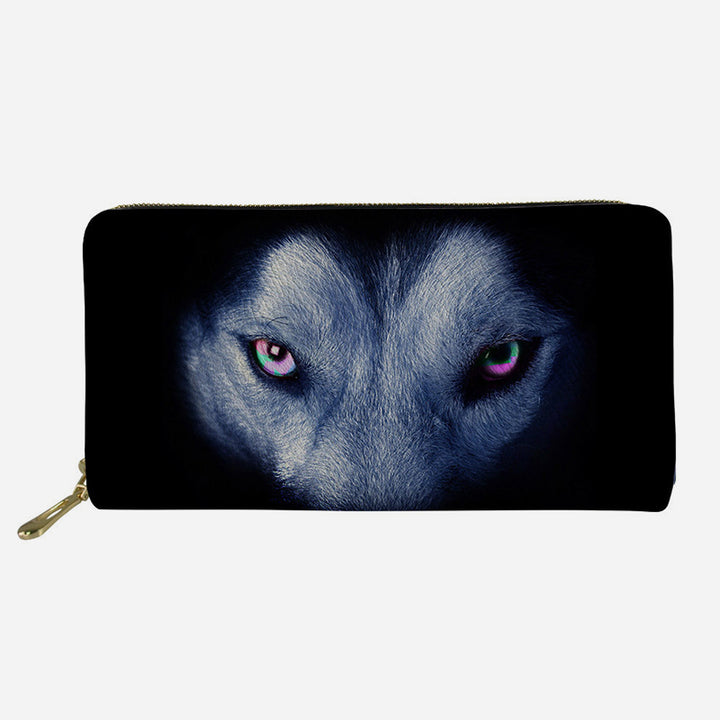 Lustige Tieraugen-Geldbörse, lange Clutch aus Leder für Damen