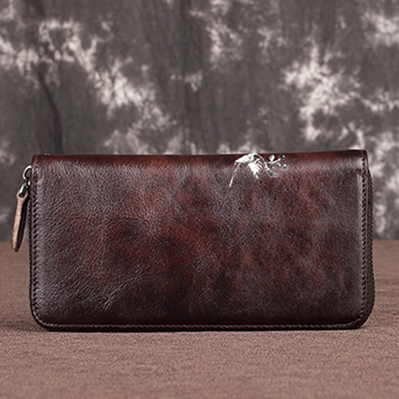 Süße Eulen-Geldbörse, lange Retro-Clutch aus echtem Leder