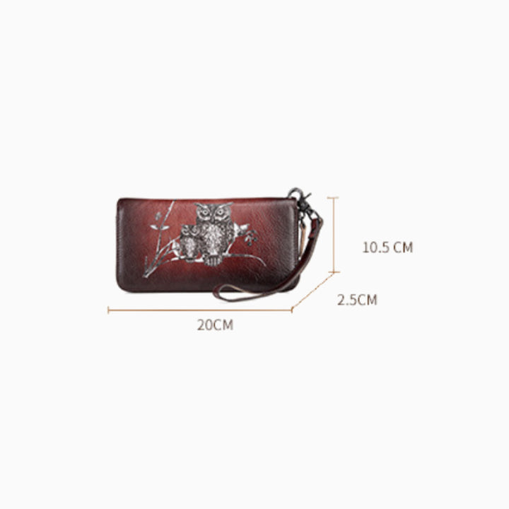 Süße Eulen-Geldbörse, lange Retro-Clutch aus echtem Leder