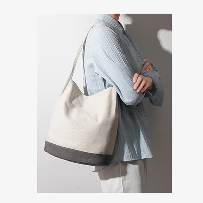 Vintage Canvas Bucket Bag Farbkontrast Umhängetasche für Damen